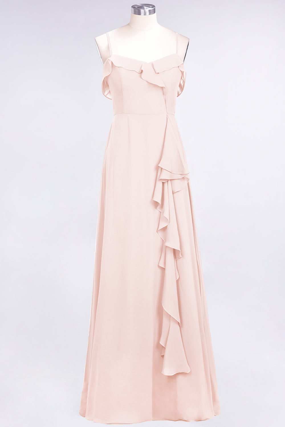 Spaghetti Straps A-Line Chiffon Backless Floor Length Prom Dress With Ruffles