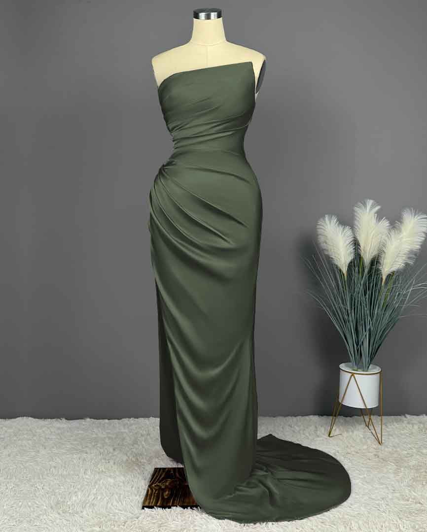 Elegant Long Mermaid Strapless Satin Prom Dresses