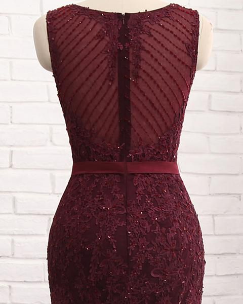 Burgundy Long Scoop Tulle Mermaid Formal Evening Dresses