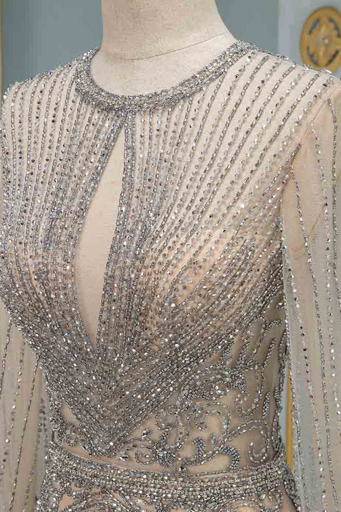 Long Sleeves Keyhole Bateau Mermaid Formal Evening Dress With Beading