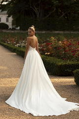 Charming Long Mermaid Sweetheart Satin Front Slit Wedding Dresses with Detachable Train