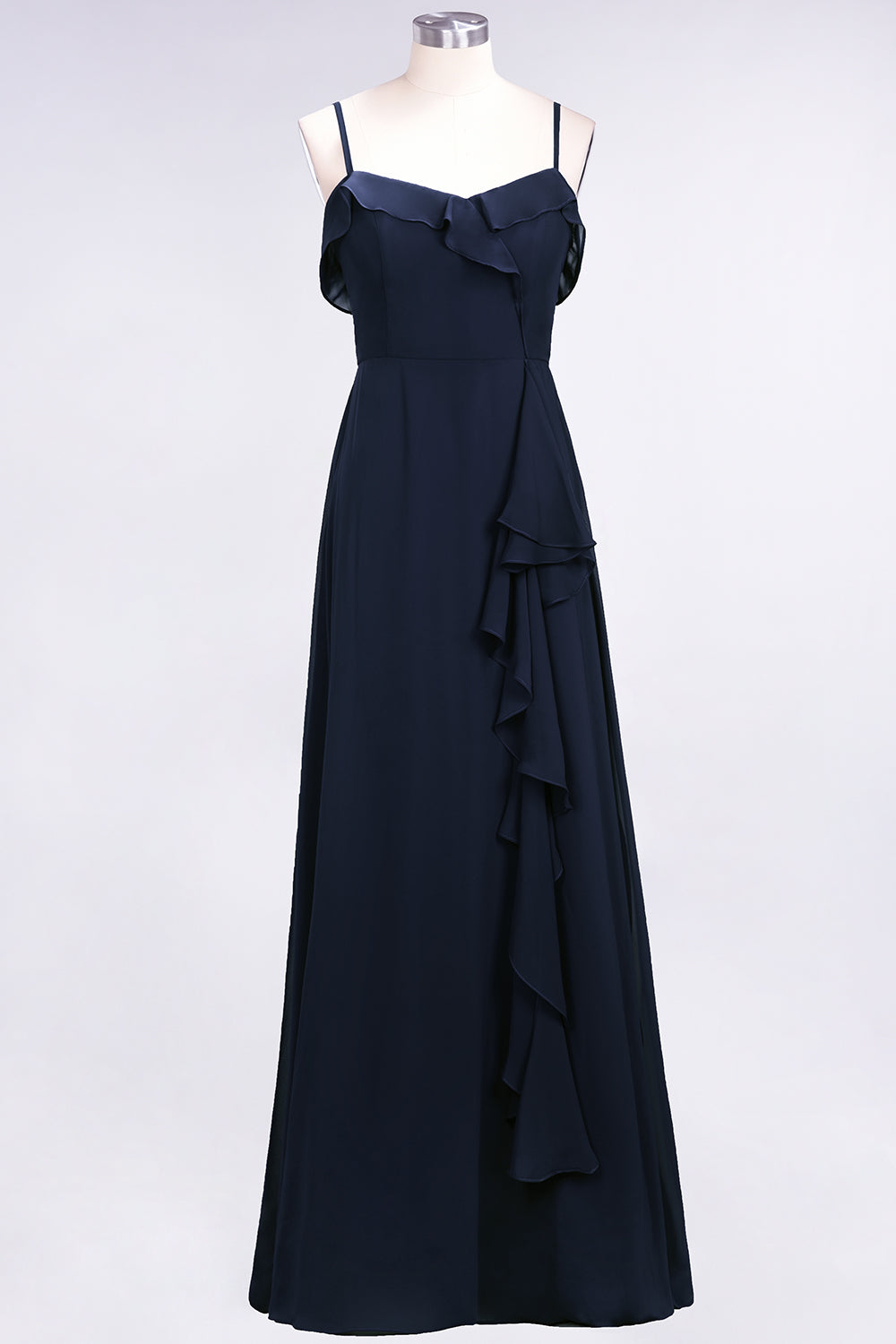 Spaghetti Straps A-Line Chiffon Backless Floor Length Prom Dress With Ruffles