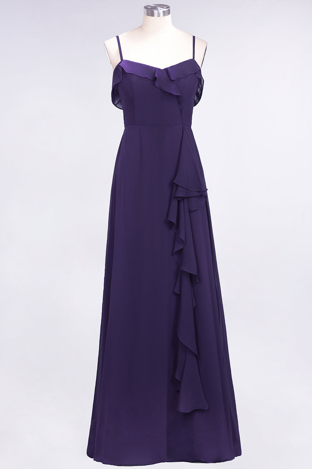 Spaghetti Straps A-Line Chiffon Backless Floor Length Prom Dress With Ruffles