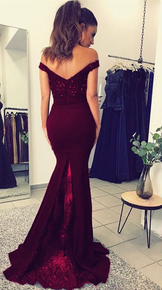 Chic Long Off the Shoulder Floor Length Satin Mermaid Prom Dress