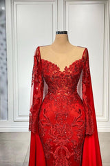 Gorgeous Long Sleeves Sweetheart Lace Formal Evening Dresses with Shawl