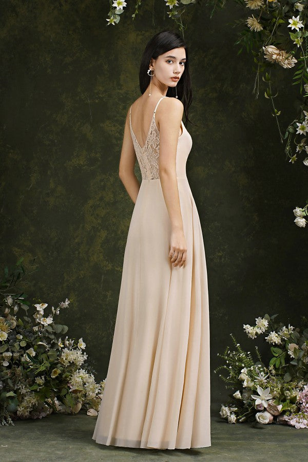 Elegant Long A-line V-neck Satin Backless Formal Evening Dress
