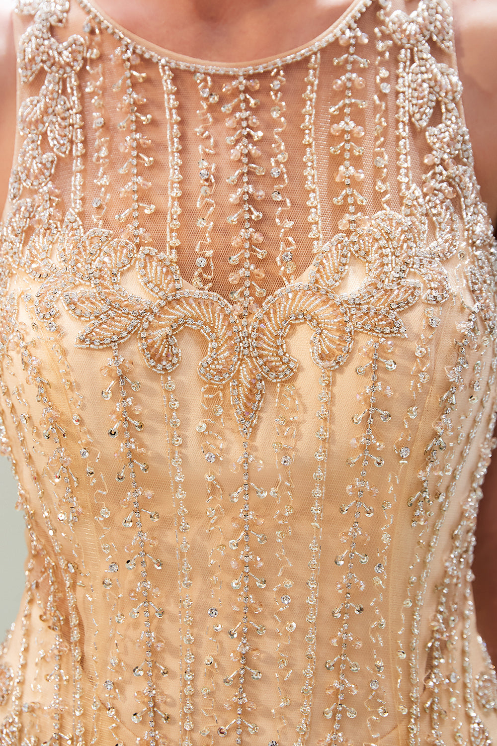Long Jewel Tulle Beaded Mermaid Formal Evening Dresses