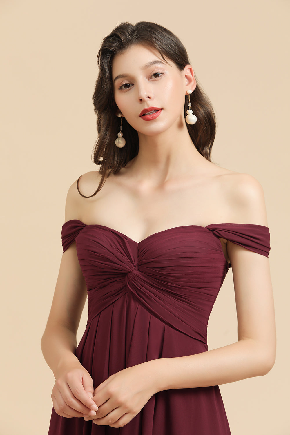 Long A-line Off the Shoulder Chiffon Bridesmaid Dress Elegant Wedding Party Dress