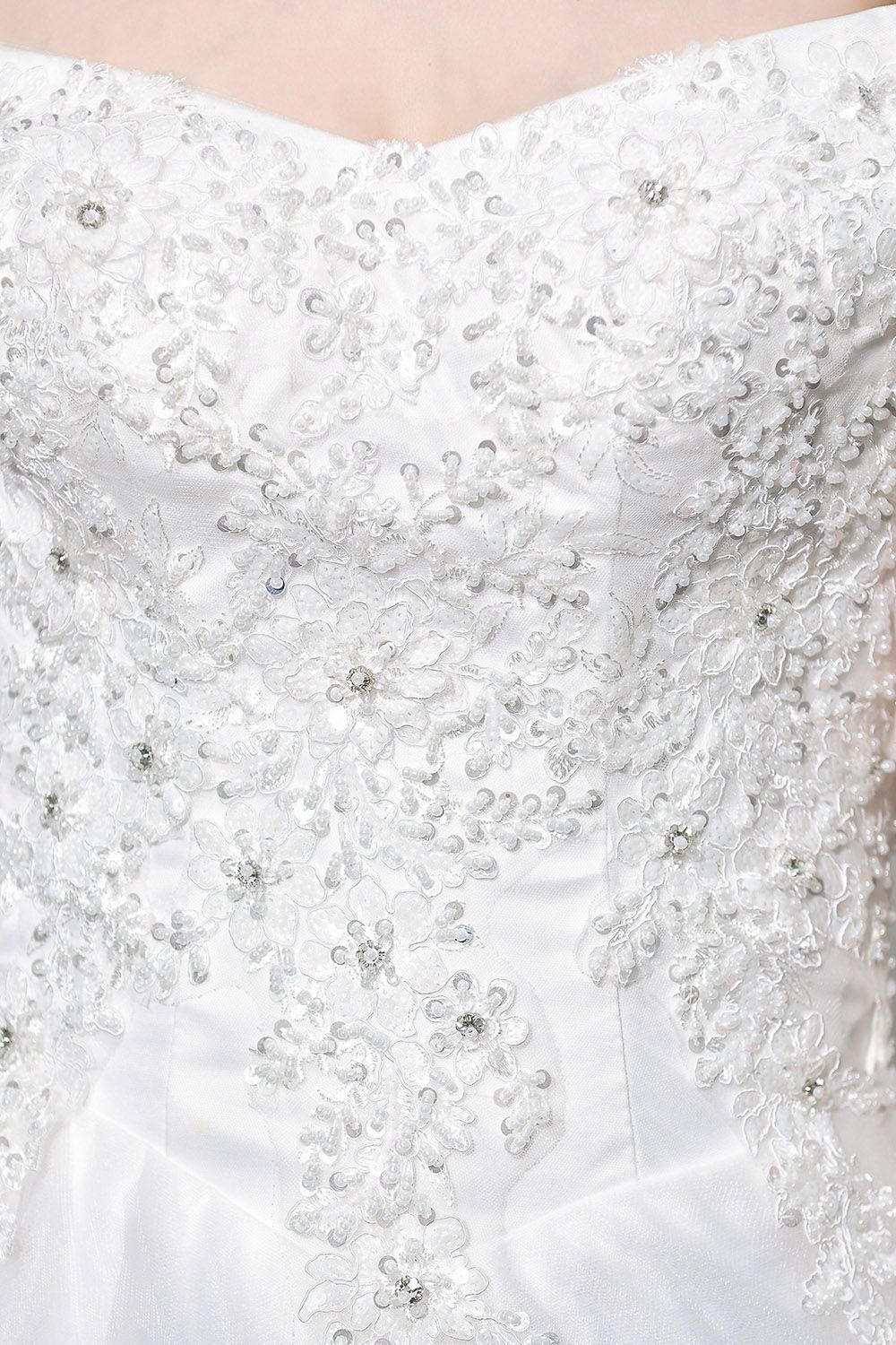 Elegant Long A-line Off the Shoulder Tulle Lace White Wedding Dresses
