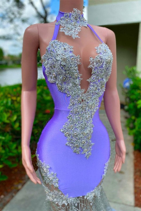 Charming Long Mermaid Halter Satin Tulle Prom Dress