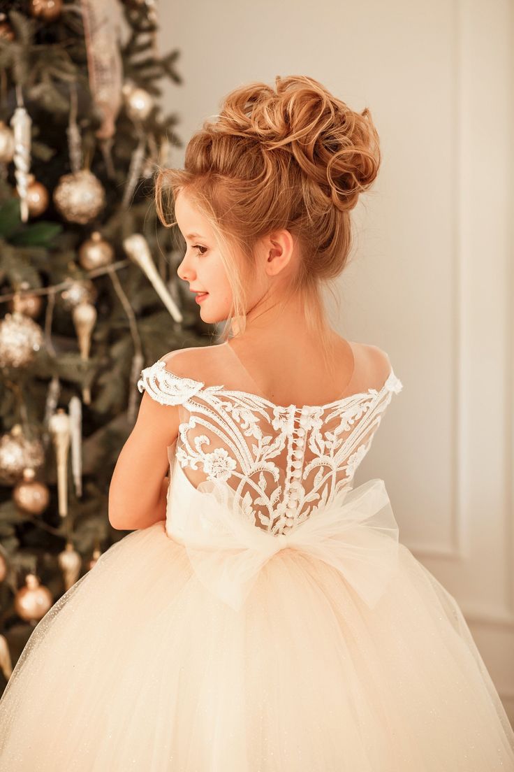 Cute Long Princess Tulle Lace Full Length Flower Girl Dress