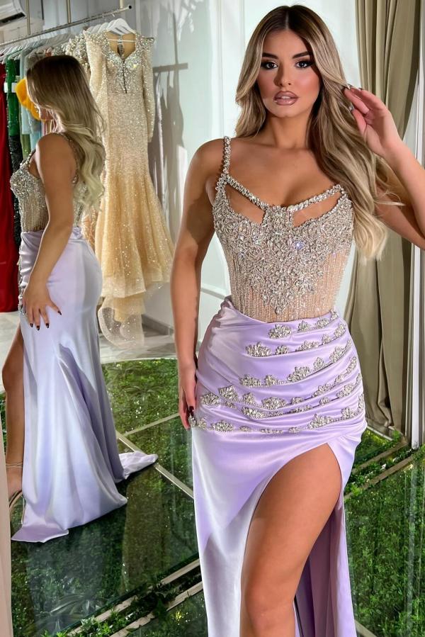 Glamorous Mermaid Sweetheart Satin Beading High Split Long Prom Dresses