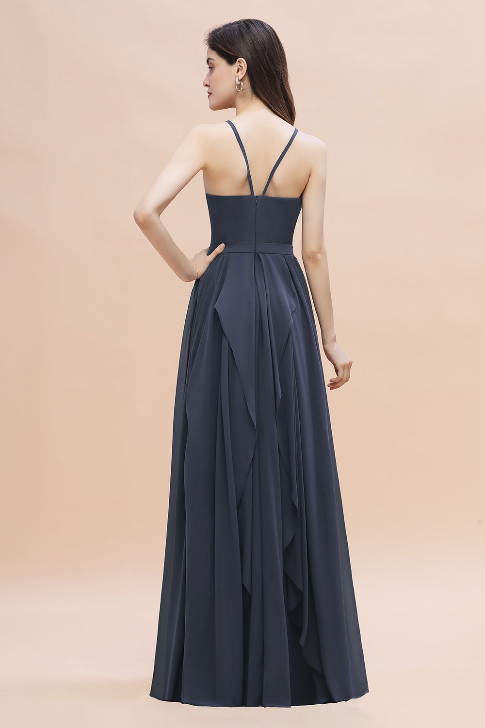 Elegant Long Sleeveless Halter Chiffon A-Line Wedding Guest Dresses