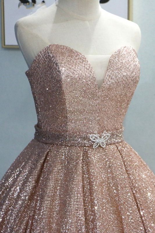 Shiny Long Sweetheart Sequins Floor Length Ruffles Ball Gown Prom Dress