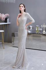 Gorgeous Silver Mermaid Long Formal Dresses with Sleeves