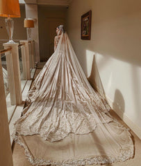 Gorgeous Sweetheart Long Sleeve Beading Satin Ball Gown Wedding Dress