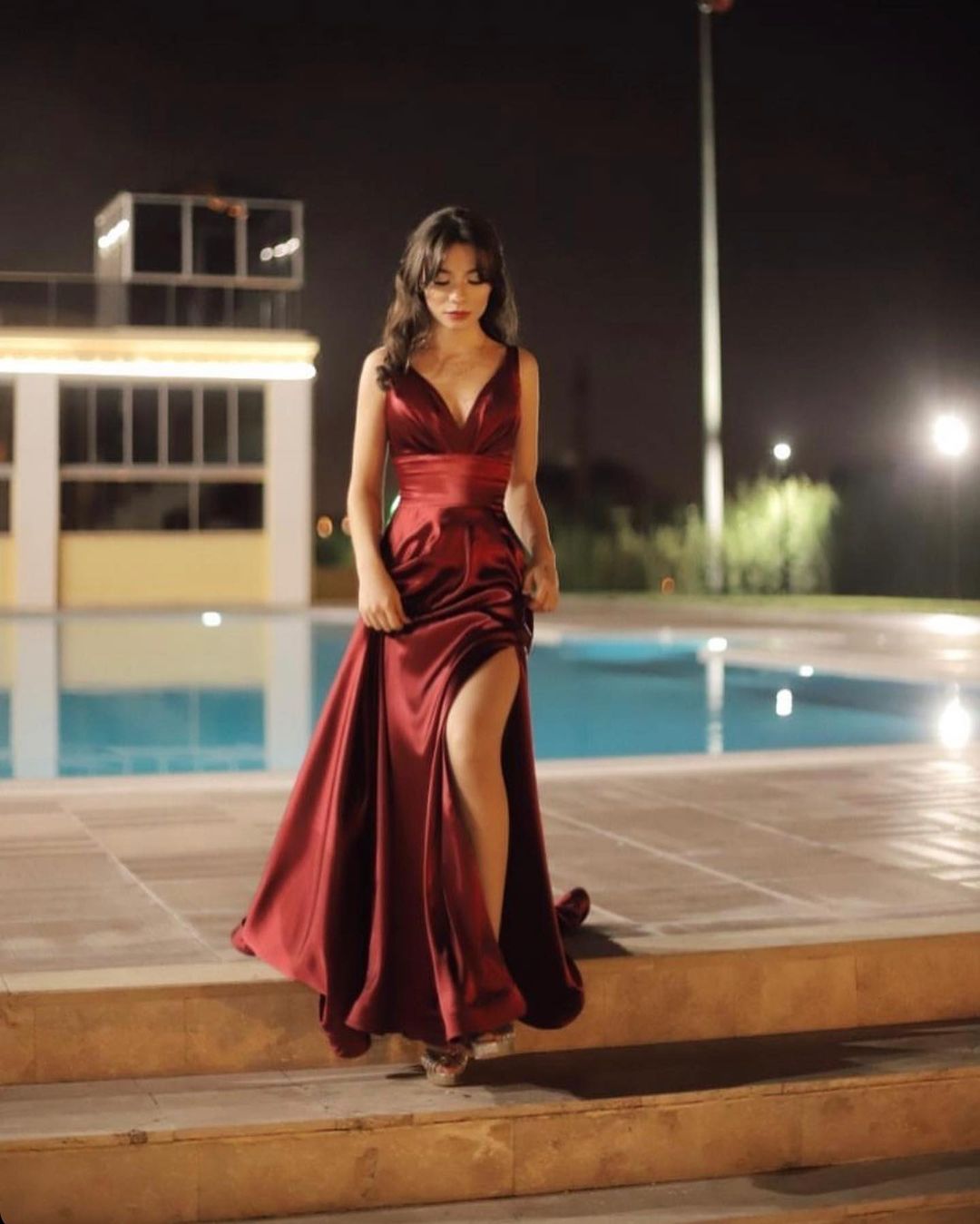 Long A-line V-neck Spaghetti Straps Backless Floor Length Ruffles Prom Dress With Split