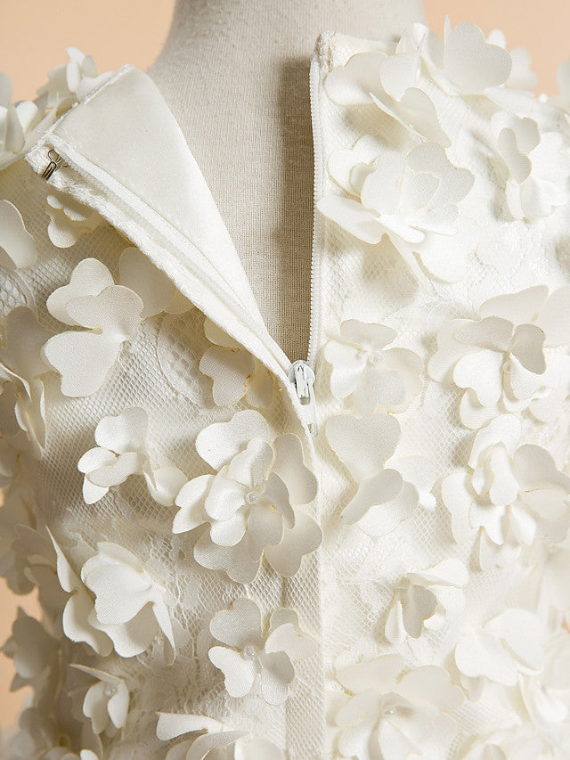 Long A-line Tulle Lace Flower Girl Dresses White First Communion Dress