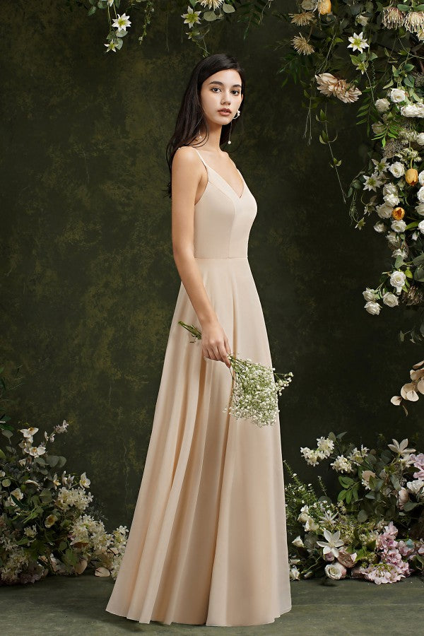 Elegant Long A-line V-neck Satin Backless Formal Evening Dress