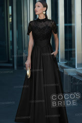 Elegant Illusion Neck Long A-line Formal Evening Dress with Pockets