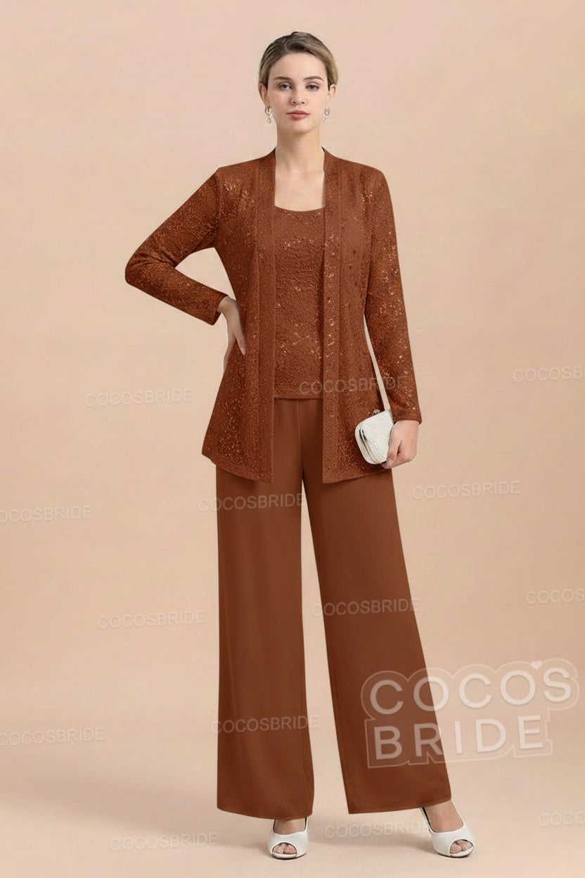 Long Sequined Chiffon Pantsuits for the Mother of the Bride with Jacket