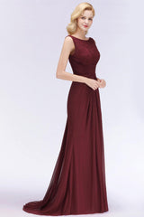 Long Mermaid Burgundy Chiffon Ruffles Evening Dress
