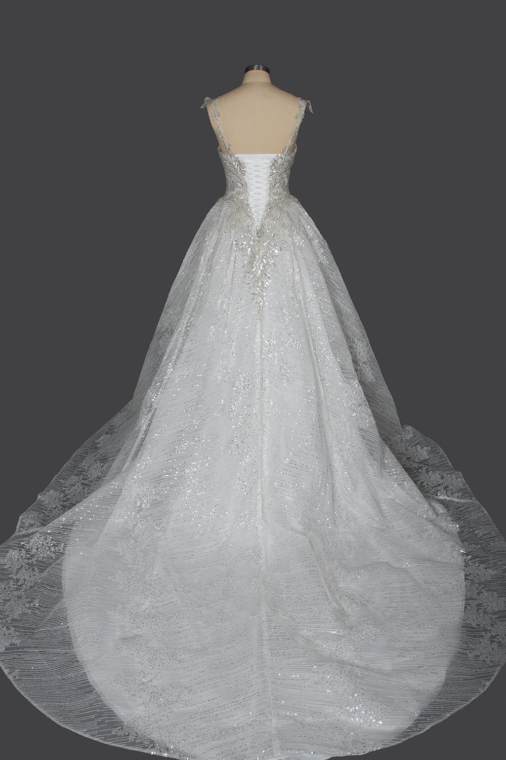Long Straps Sequins Sweetheart Pleated Ball Gown Wedding Dresses