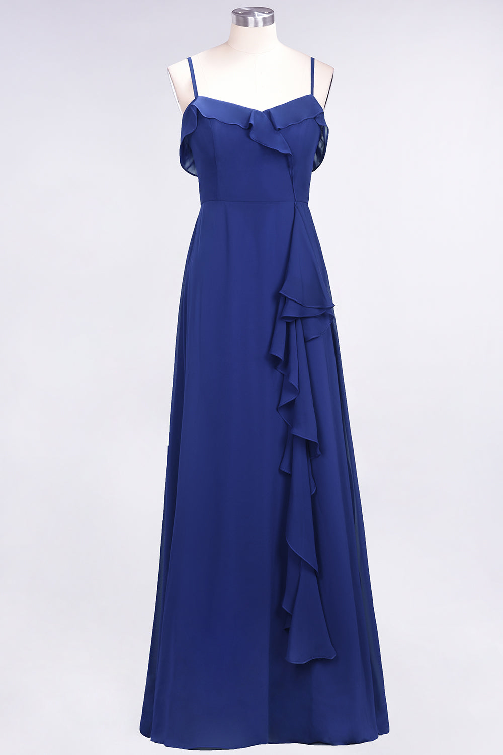 Spaghetti Straps A-Line Chiffon Backless Floor Length Prom Dress With Ruffles