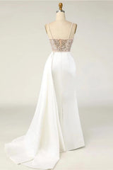 Long Mermaid Spaghetti Straps Sequins Satin Formal Prom Dresses