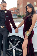 Elegant Long Velvet Spaghetti Straps Split Front Mermaid Prom Dress