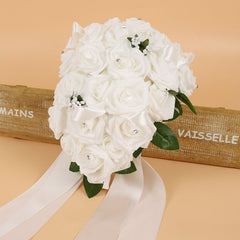 Colorful Silk Rose Wedding Bouquet with Ribbons