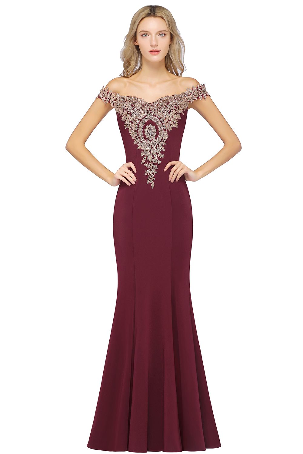 Long Off the Shoulder Mermaid Floor Length Bridesmaid Dress with Lace Appliques