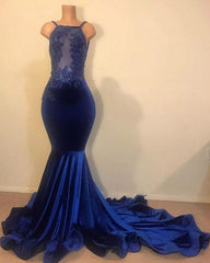 Velvet Long Mermaid Open Back Applique Beading Formal Dress