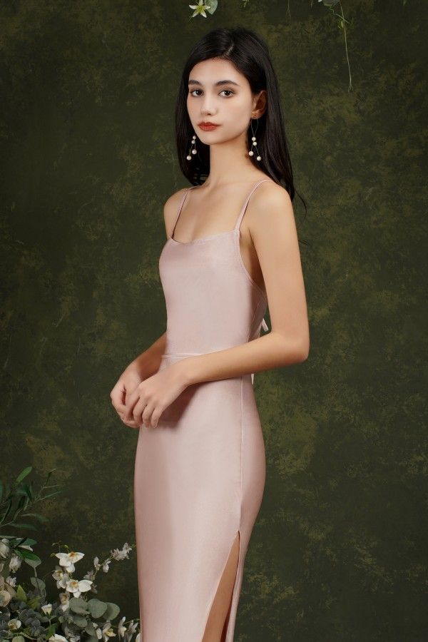 Long Mermaid Spaghetti Straps Backless Party Dresses with Slit