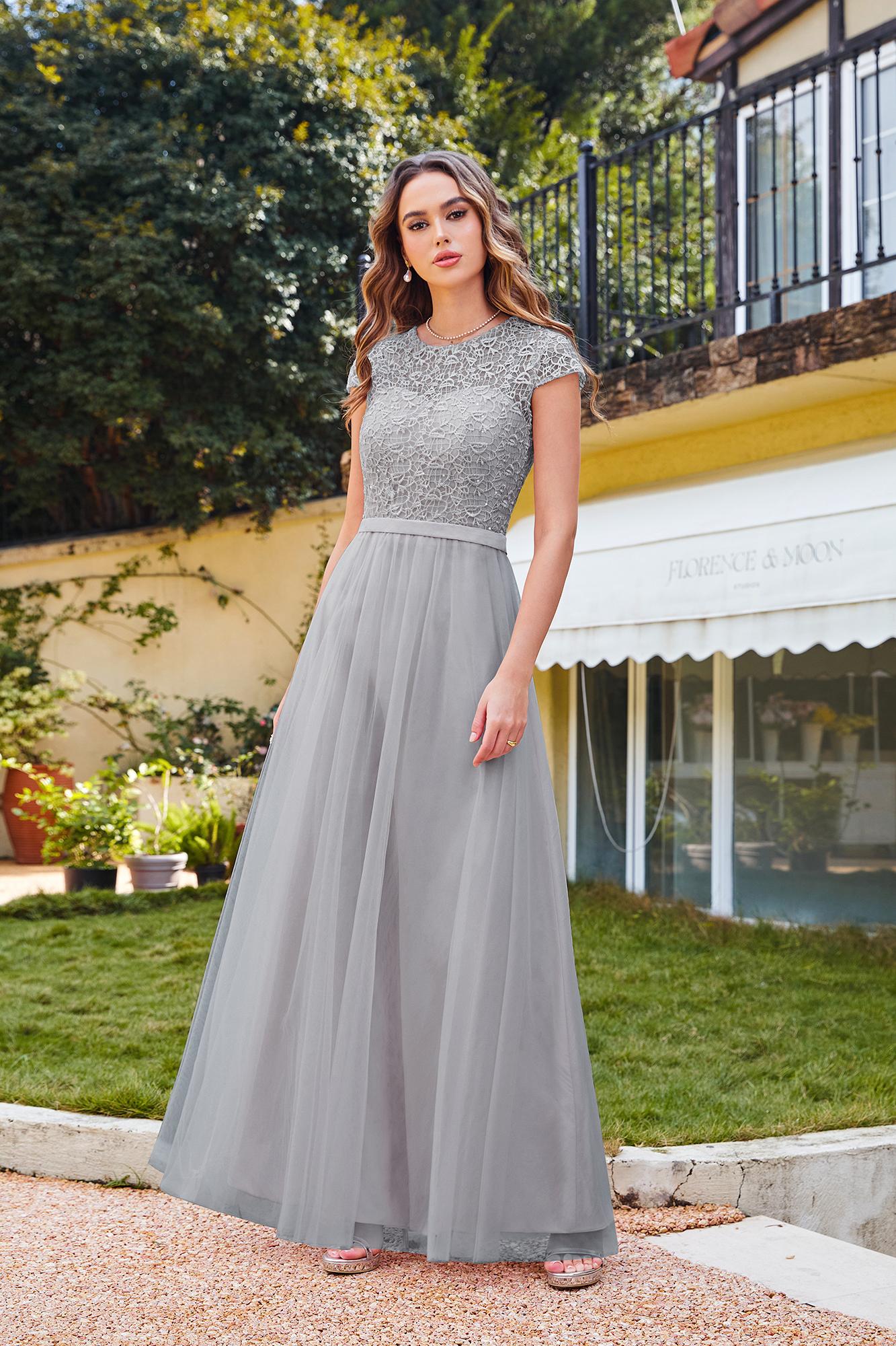 Long A-line Chiffon Crew Neck Floor Length Bridesmaid Dress