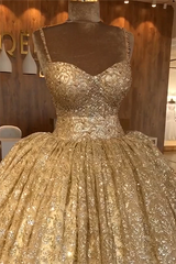 Long Sweetheart Spaghetti Straps Tulle Ball Gown Prom Dress