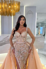 Elegant Long Mermaid Sweetheart Tulle Lace Formal Prom Dresses with Slit