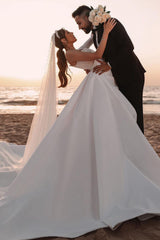 One Shoulder Long Sleeve Sequins Satin A-line Wedding Dress