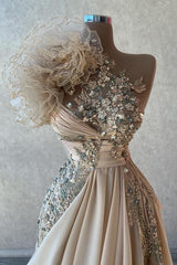 Long A-Line Sweetheart One Shoulder Chiffon Prom Dresses with Flowers