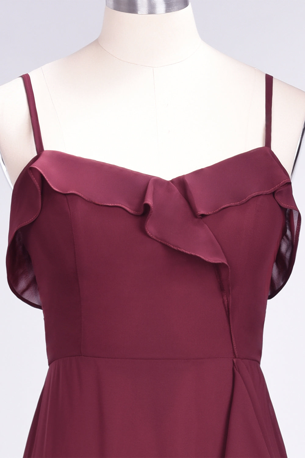 Spaghetti Straps A-Line Chiffon Backless Floor Length Prom Dress With Ruffles
