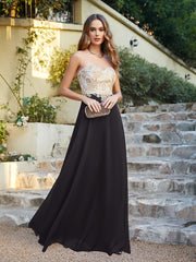 Gorgeous Long A-line Chiffon Lace Sleeveless Formal Evening Dresses