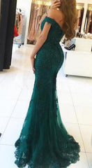 Elegant Long Off the Shoulder Appliques Lace Backless Tulle Mermaid Prom Dress