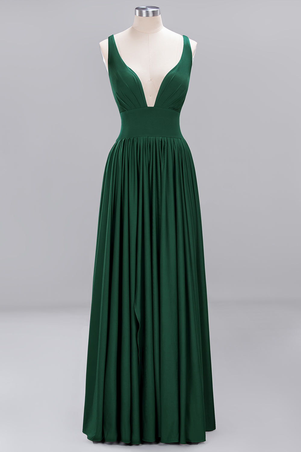 A-Line V-Neck Sleeveless Long Ruffles Bridesmaid Dress