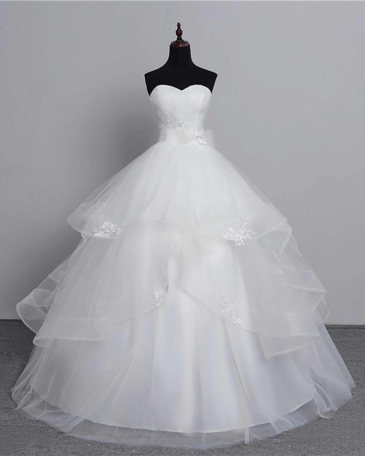 White Long Ball Gown Tulle Layered Strapless Vintage Wedding Dress
