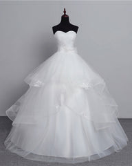 White Long Ball Gown Tulle Layered Strapless Vintage Wedding Dress