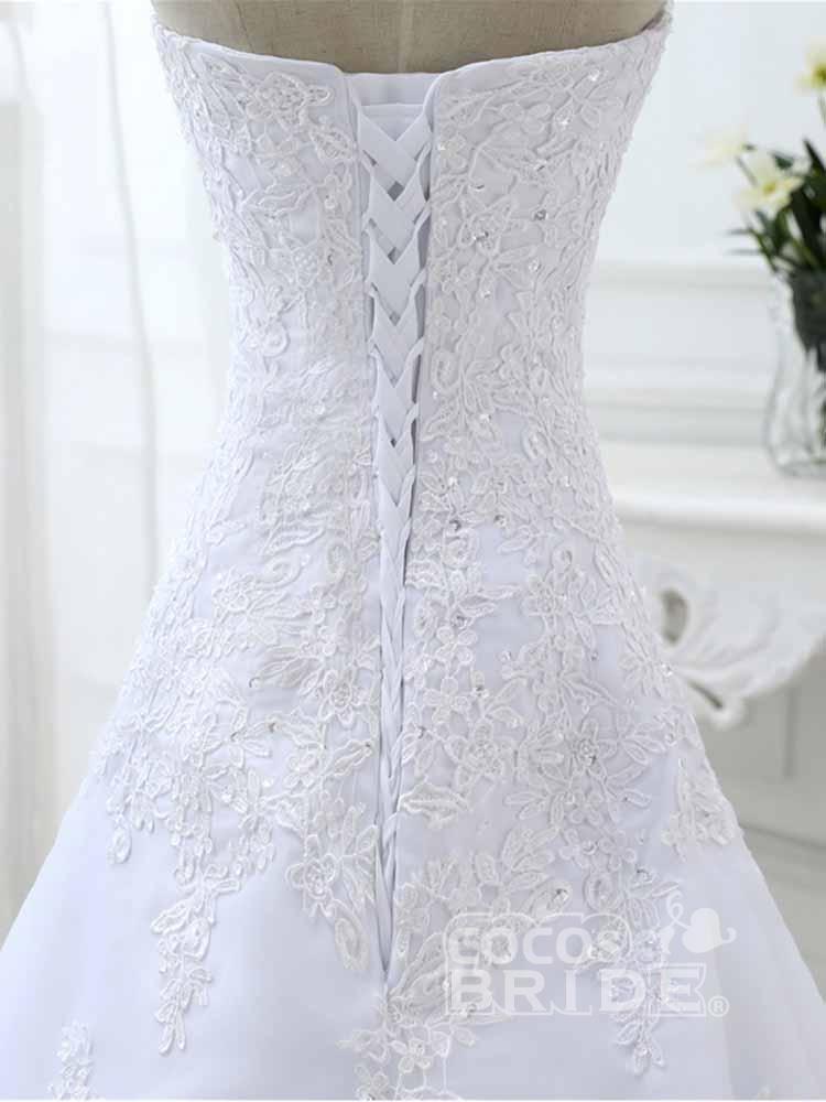 Elegant White Long Sweetheart Lace-Up A-line Wedding Dresses