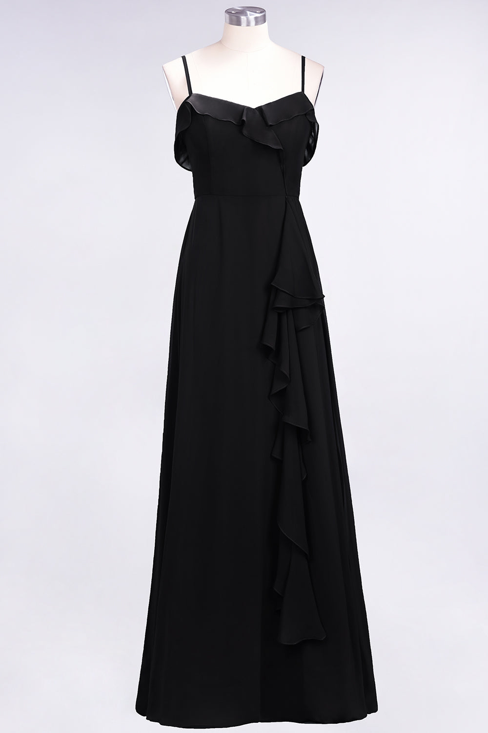 Spaghetti Straps A-Line Chiffon Backless Floor Length Prom Dress With Ruffles