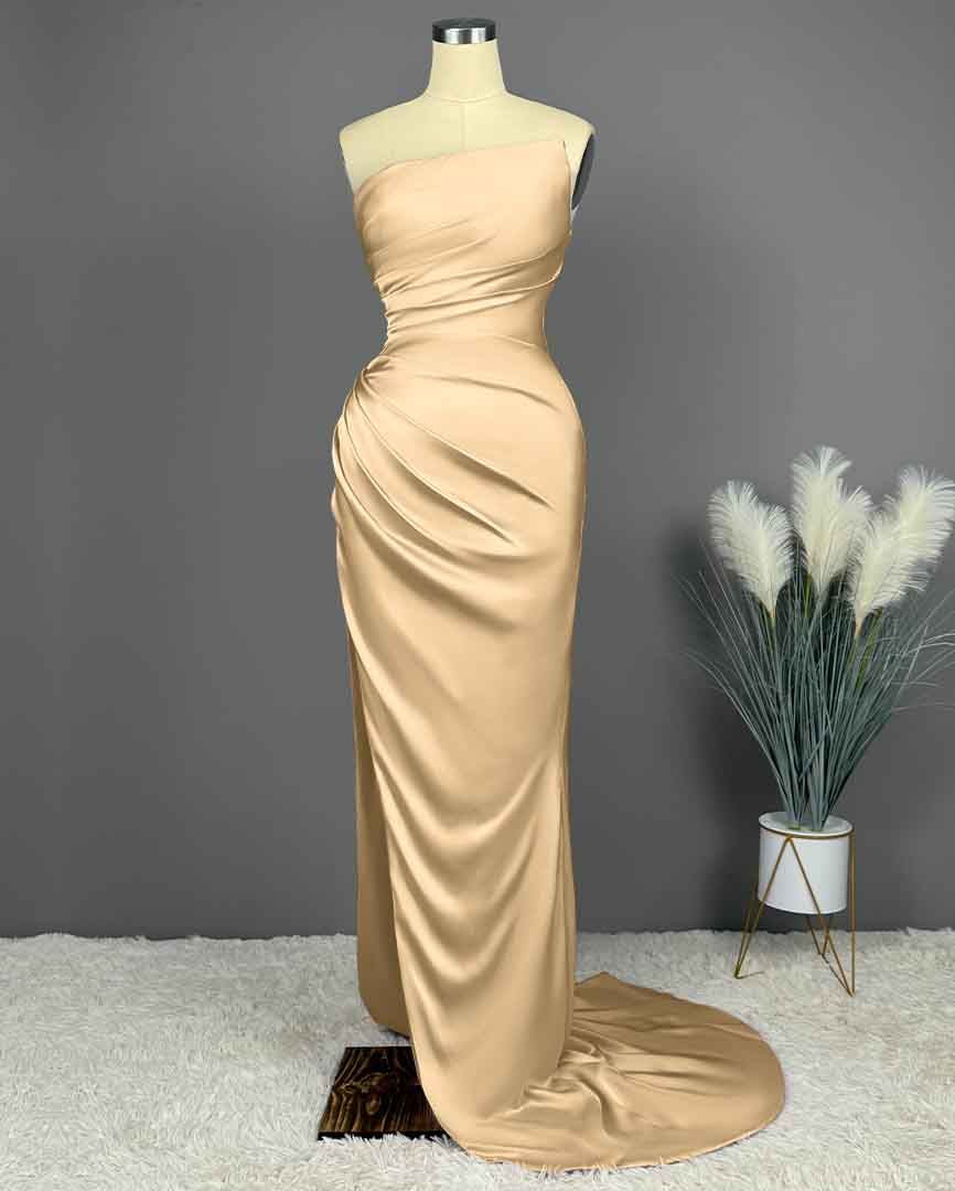 Elegant Long Mermaid Strapless Satin Prom Dresses