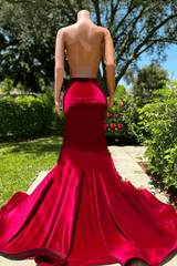 Long Mermaid V-Neck Appliques Lace Backless One Shoulder Velvet Formal Dress