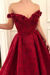 Elegant Long A-line Off the Shoulder Satin Lace Formal Prom Dress